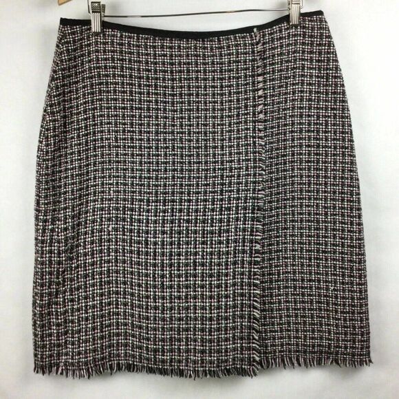 Chico’s Tweed Skirt Size 1 (8) Y2K Lightweight Fringe Trim - Picture 1 of 8